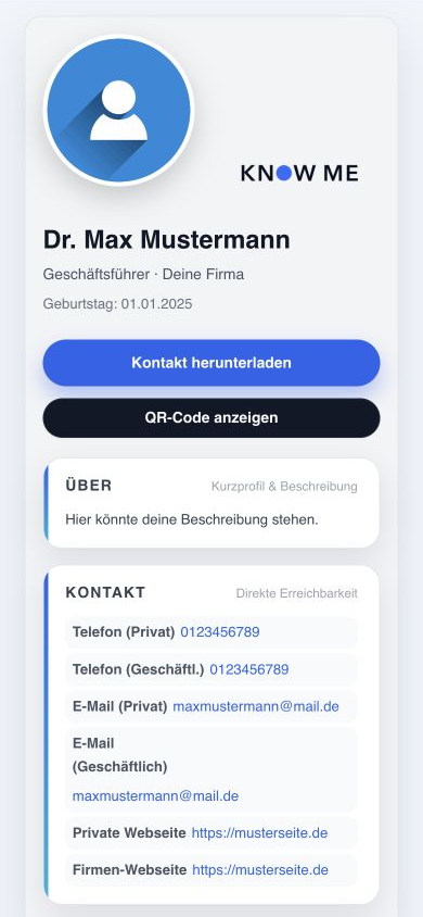 Know Me Profil von Dr. Max Mustermann